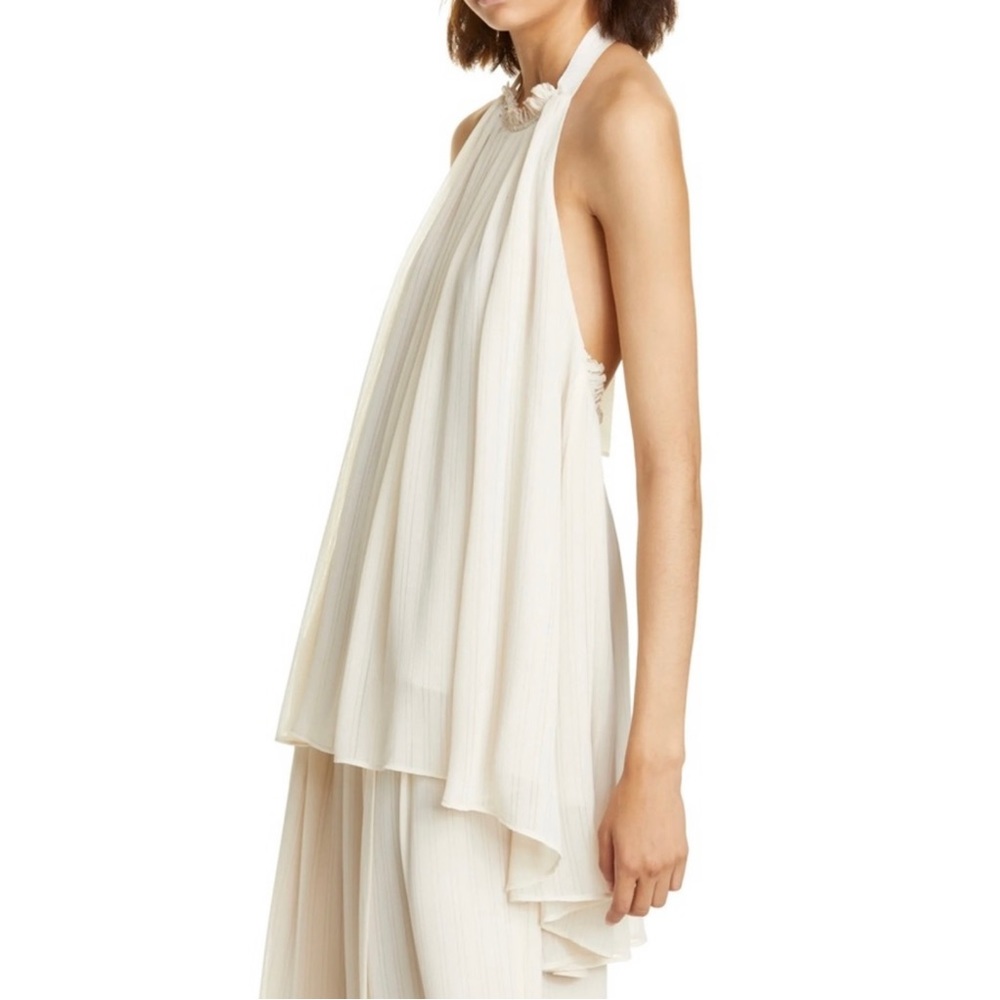 ADEAM BEIGE STRIPED CHIFFON HALTER TOP - Picture 6 of 11